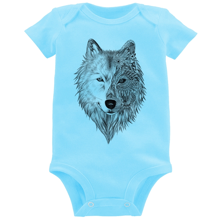 Body Bebê Lobo Mandala - Azul Bebê