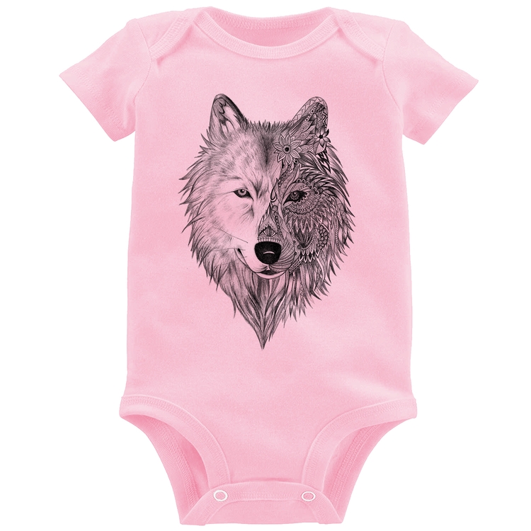 Body Bebê Lobo Mandala - Rosa Bebê