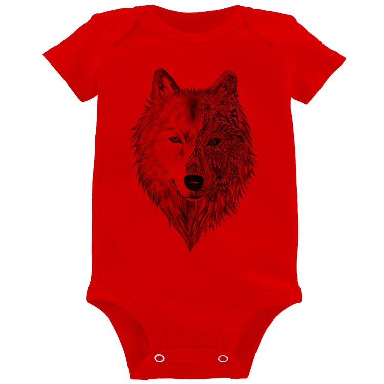 Body Bebê Lobo Mandala - Vermelho