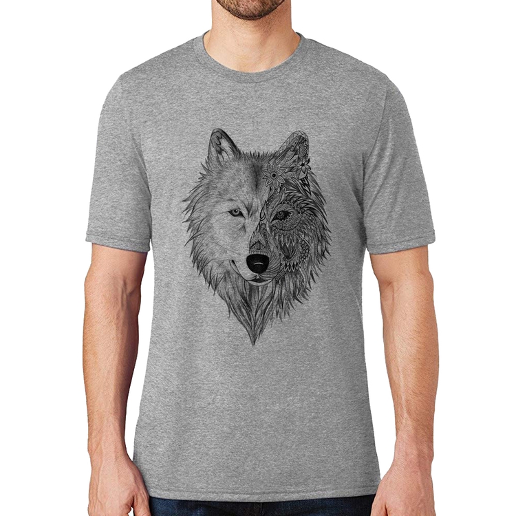 Camiseta Lobo Mandala - Cinza