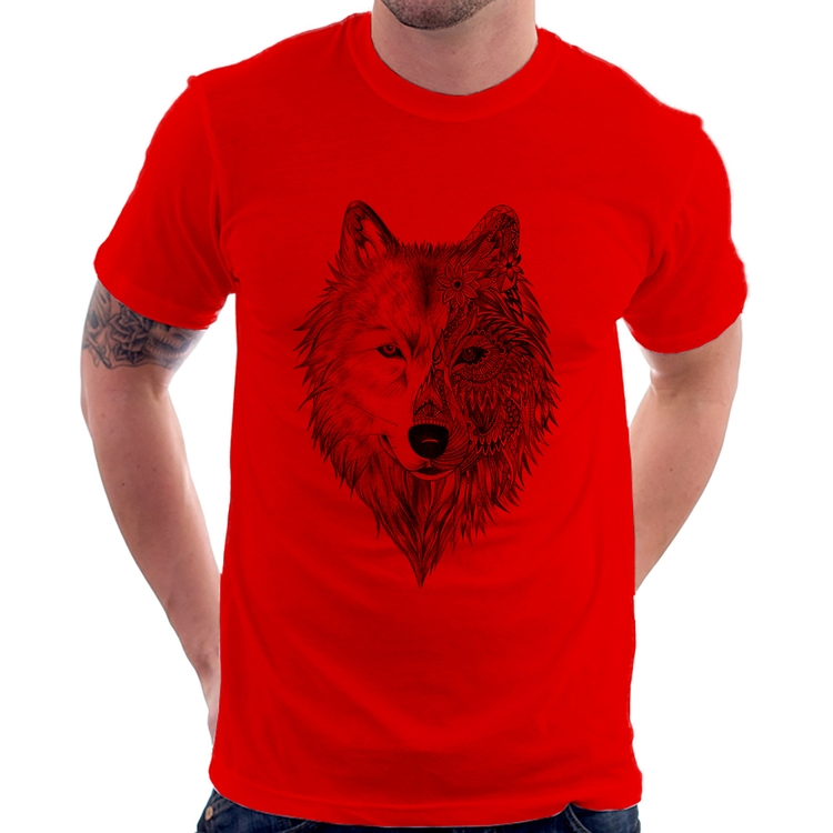 Camiseta Lobo Mandala - Vermelha