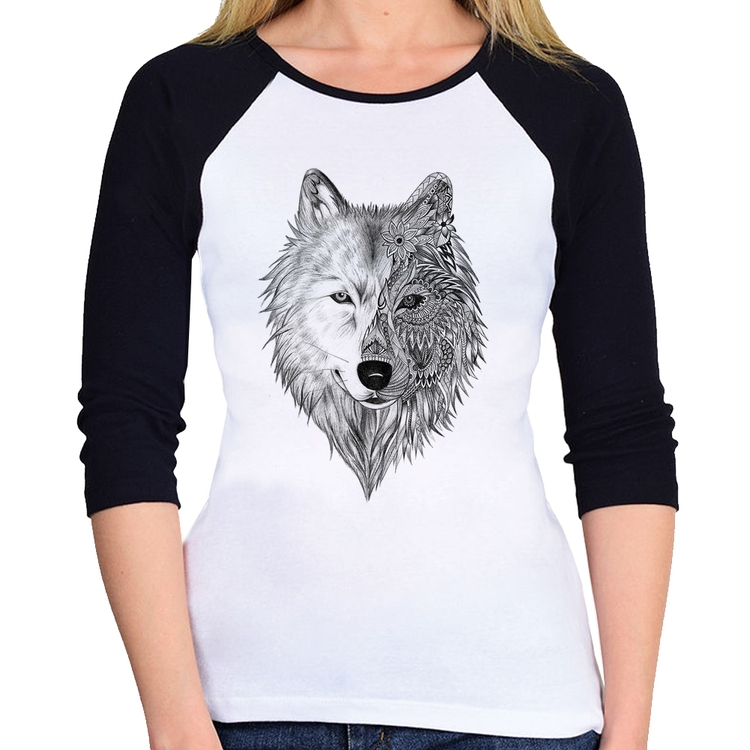 Baby Look Raglan Lobo Mandala Manga 3/4