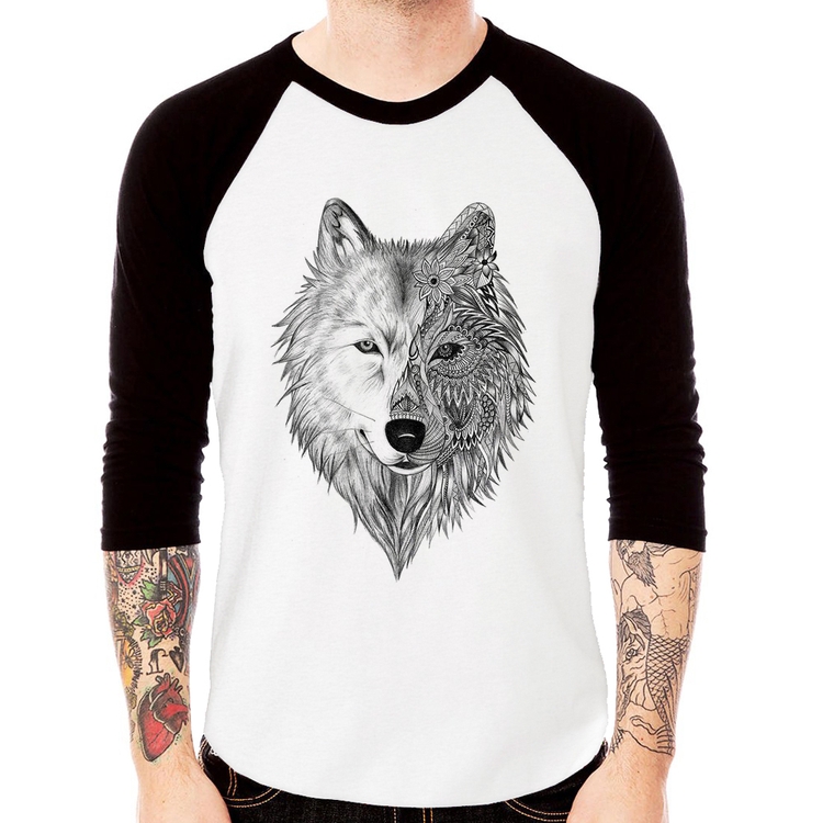 Camiseta Raglan Lobo Mandala Manga 3/4