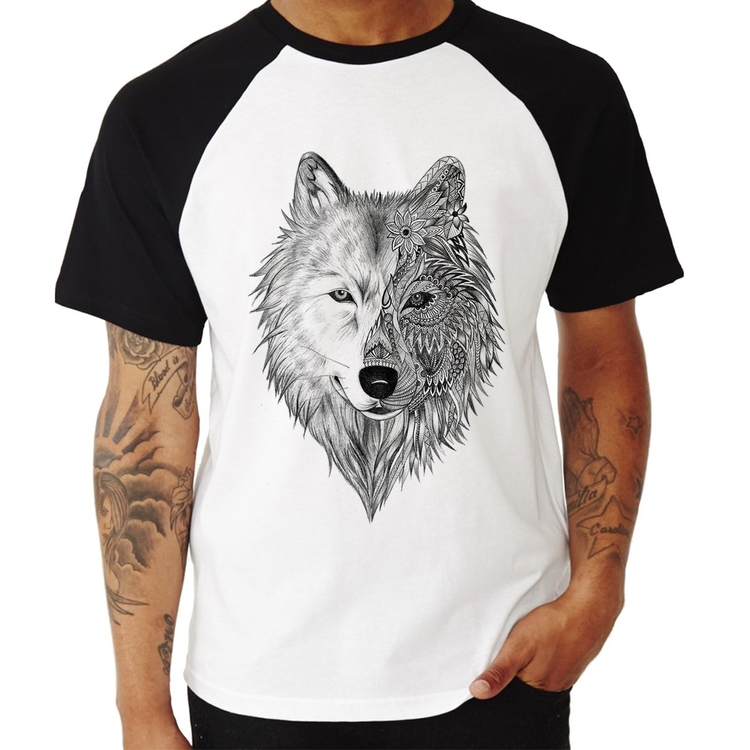 Camiseta Raglan Lobo Mandala