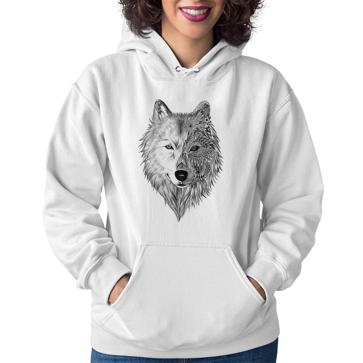 Moletom Feminino Lobo Mandala - Branco