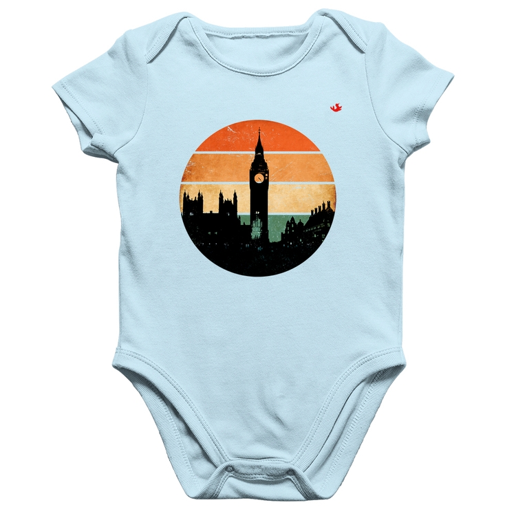 Body Bebê Algodão Londres Vintage Sunset - Azul Bebê