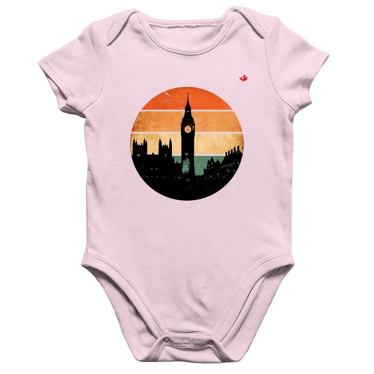 Body Bebê Algodão Londres Vintage Sunset - Rosa Bebê