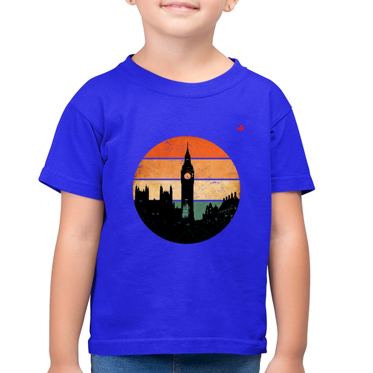 Camiseta Algodão Infantil Londres Vintage Sunset - Azul Royal