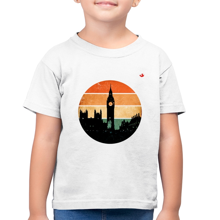 Camiseta Algodão Infantil Londres Vintage Sunset - Branca
