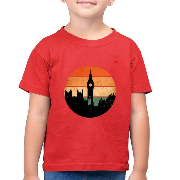 Camiseta Algodão Infantil Londres Vintage Sunset - Vermelha
