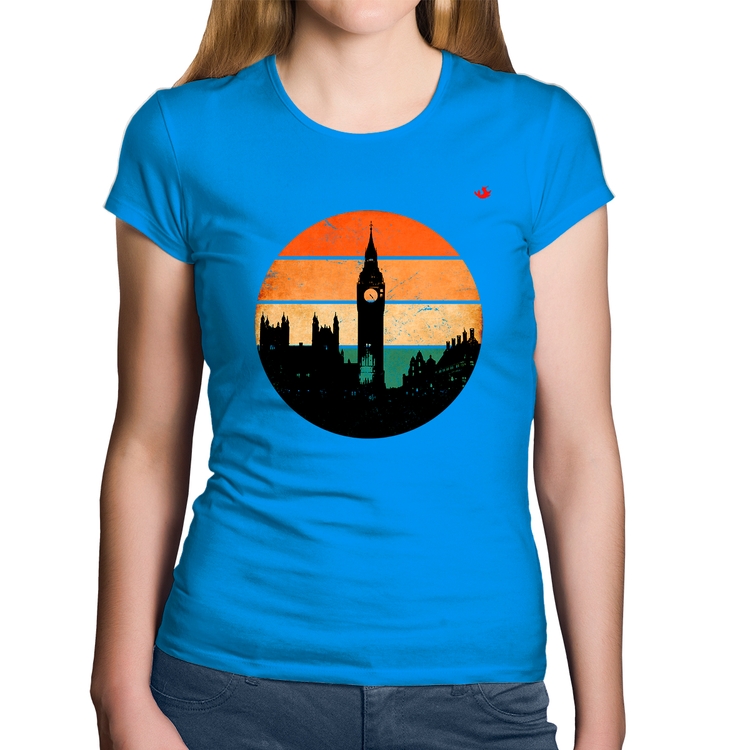 Baby Look Algodão Londres Vintage Sunset - Azul