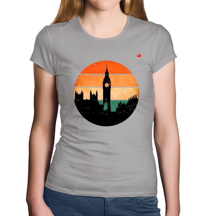 Baby Look Algodão Londres Vintage Sunset - Cinza