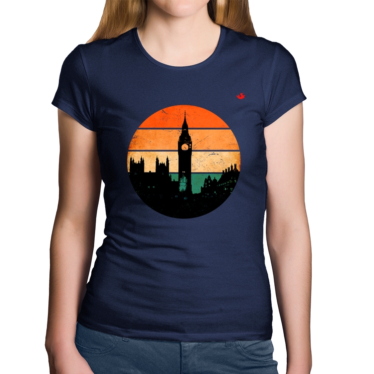 Baby Look Algodão Londres Vintage Sunset - Marinho