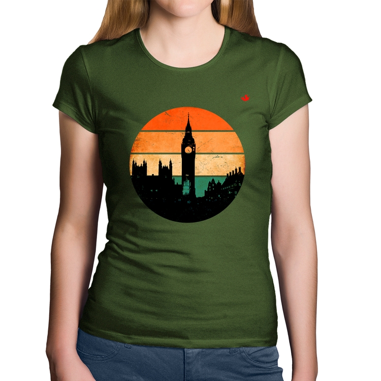 Baby Look Algodão Londres Vintage Sunset - Musgo