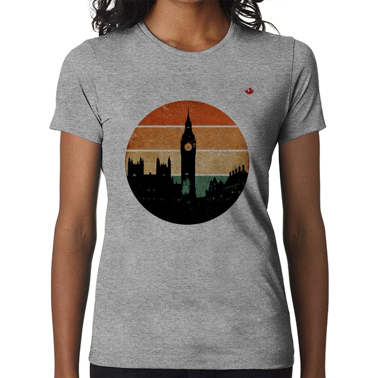 Baby Look Londres Vintage Sunset - Cinza
