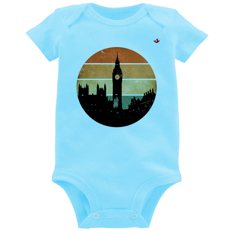 Body Bebê Londres Vintage Sunset - Azul Bebê