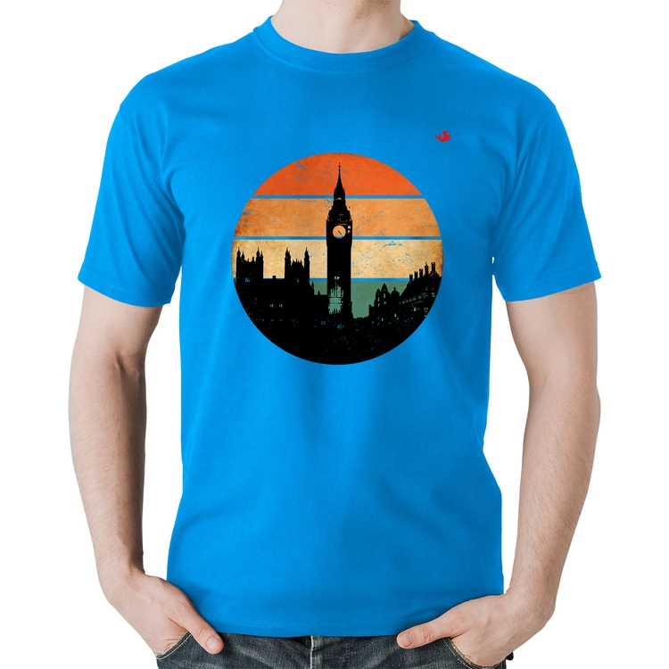 Camiseta Algodão Londres Vintage Sunset - Azul