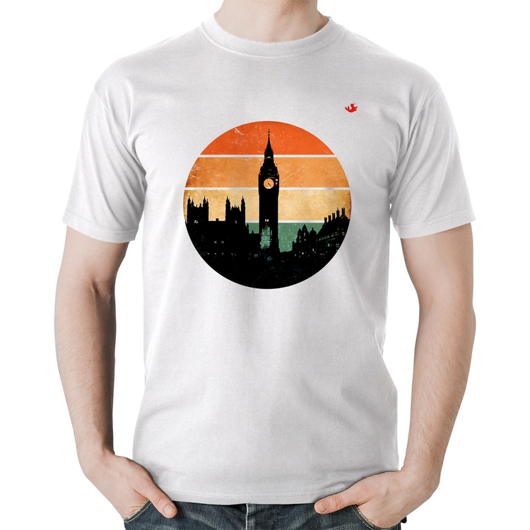 Camiseta Algodão Londres Vintage Sunset - Branca