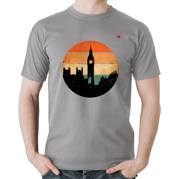 Camiseta Algodão Londres Vintage Sunset - Cinza