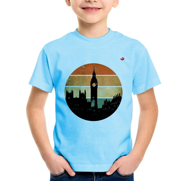 Camiseta Infantil Londres Vintage Sunset - Azul Bebê