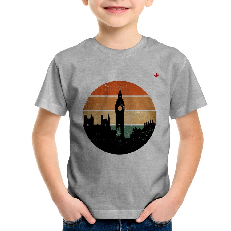 Camiseta Infantil Londres Vintage Sunset - Cinza