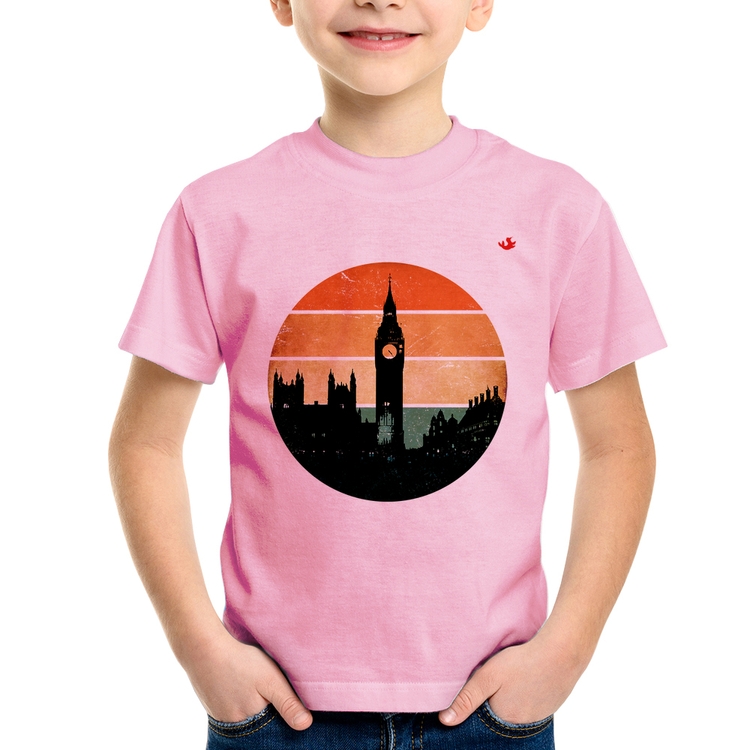 Camiseta Infantil Londres Vintage Sunset - Rosa Bebê