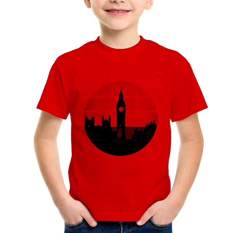 Camiseta Infantil Londres Vintage Sunset - Vermelha