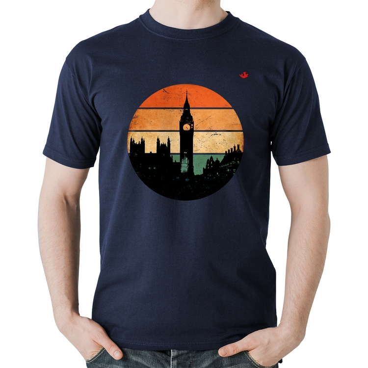 Camiseta Algodão Londres Vintage Sunset - Marinho