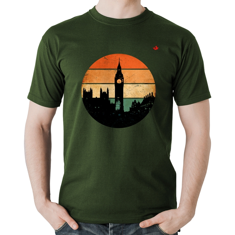 Camiseta Algodão Londres Vintage Sunset - Musgo