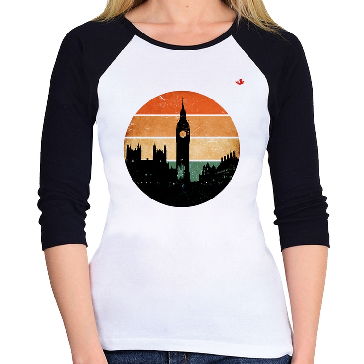 Baby Look Raglan Londres Vintage Sunset Manga 3/4
