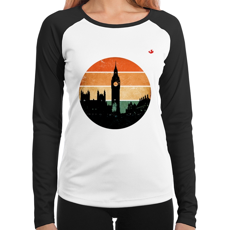 Baby Look Raglan Londres Vintage Sunset Manga Longa