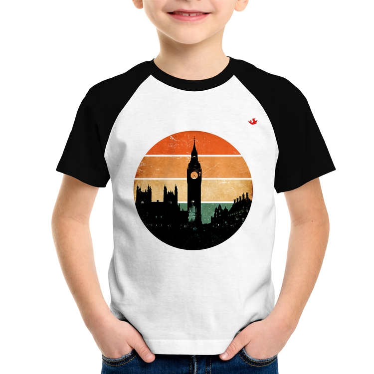 Camiseta Raglan Infantil Londres Vintage Sunset