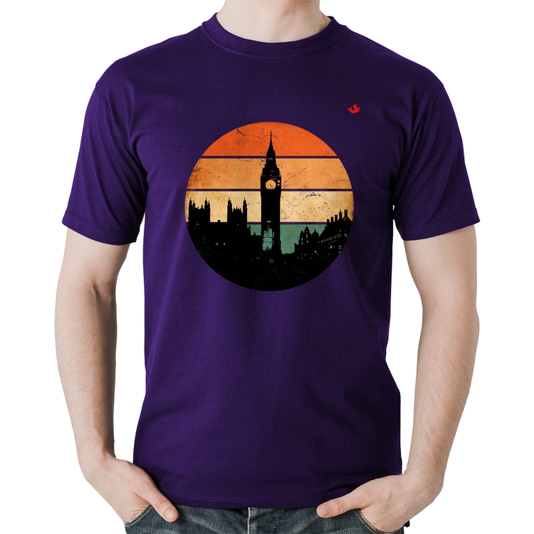 Camiseta Algodão Londres Vintage Sunset - Roxa