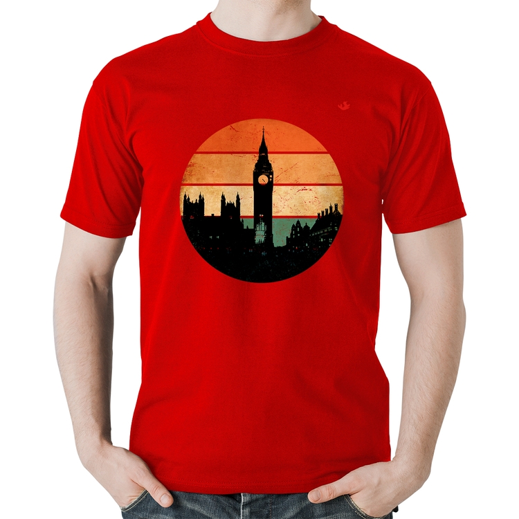 Camiseta Algodão Londres Vintage Sunset - Vermelha