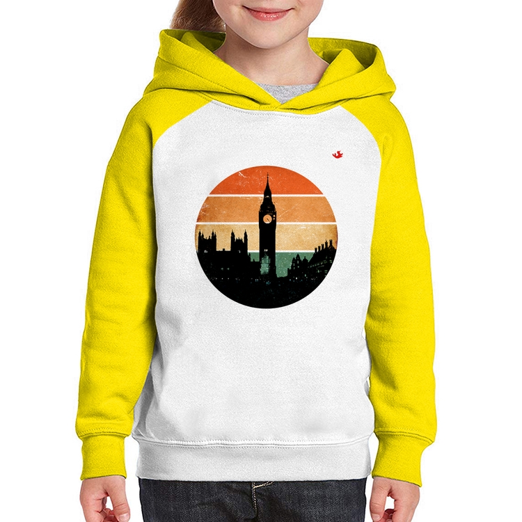 Moletom Infantil Londres Vintage Sunset - Branco/Amarelo