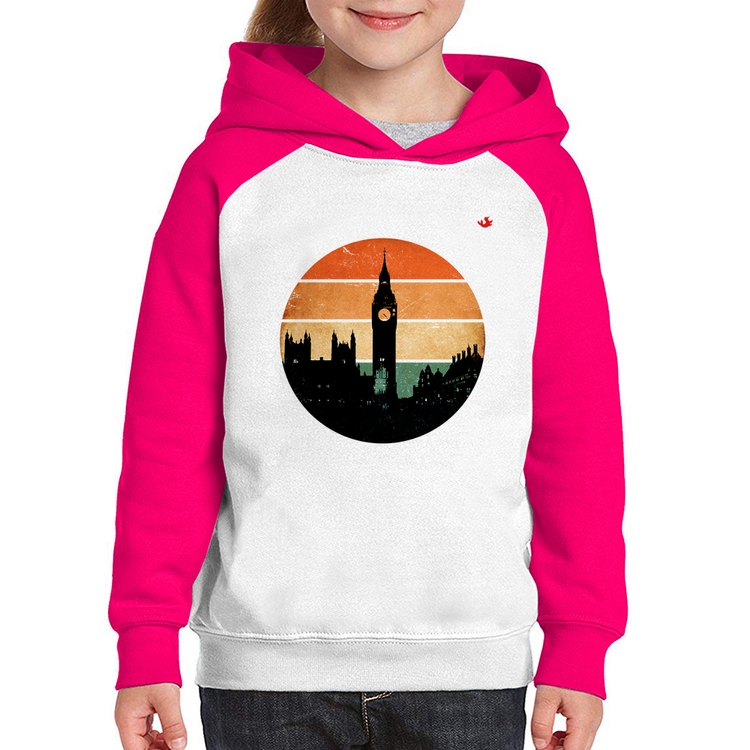 Moletom Infantil Londres Vintage Sunset - Branco/Rosa