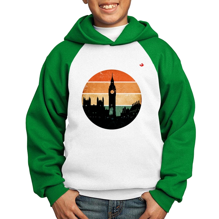 Moletom Infantil Londres Vintage Sunset - Branco/Verde