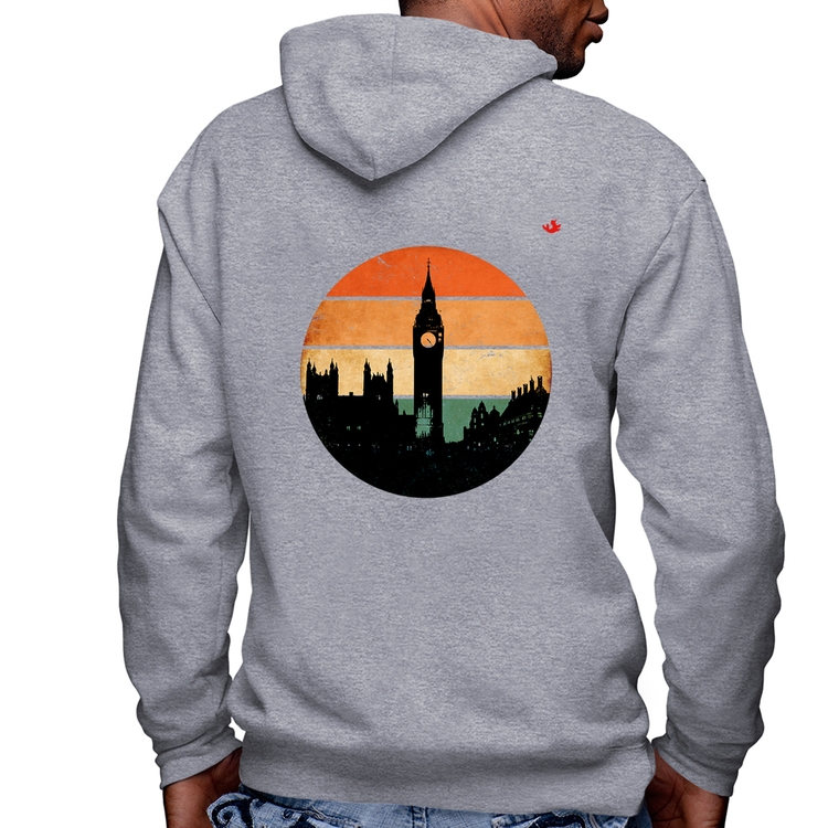 Blusa Moletom Londres Vintage Sunset Masculina com Capuz e Zíper - Mescla