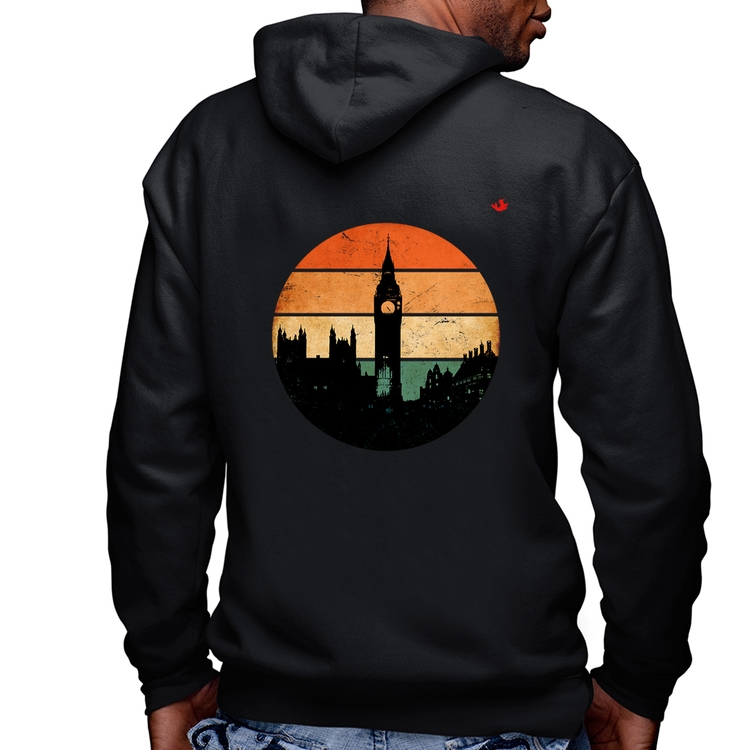 Blusa Moletom Londres Vintage Sunset Masculina com Capuz e Zíper