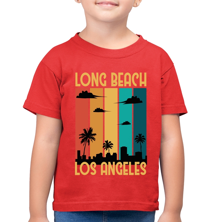 Camiseta Algodão Infantil Long Beach Los Angeles - Vermelha