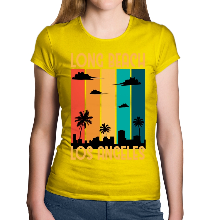 Baby Look Algodão Long Beach Los Angeles - Amarela