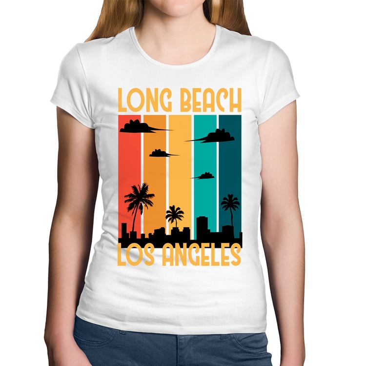 Baby Look Algodão Long Beach Los Angeles - Branca