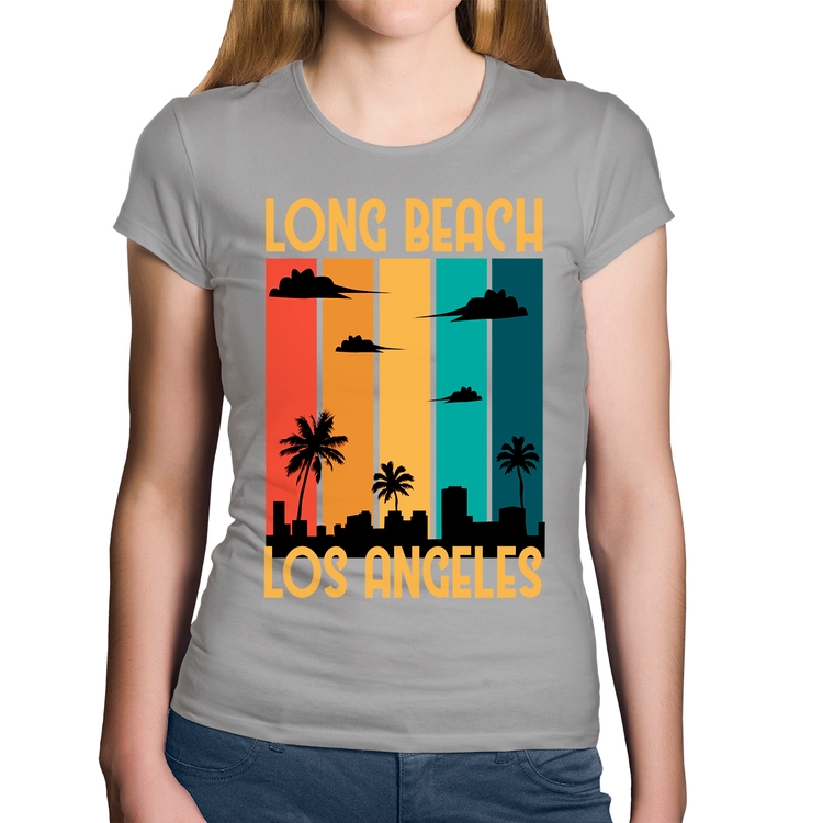 Baby Look Algodão Long Beach Los Angeles - Cinza