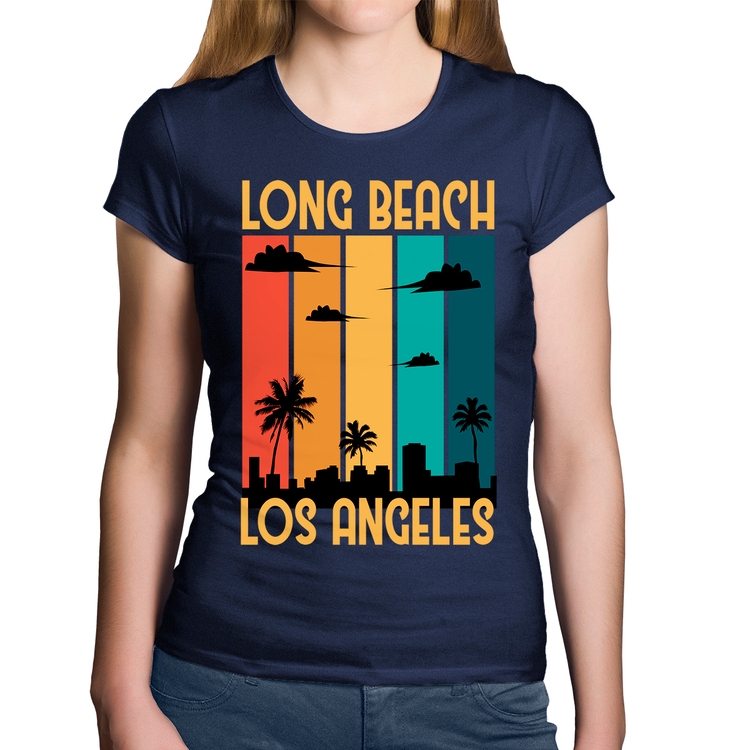 Baby Look Algodão Long Beach Los Angeles - Marinho