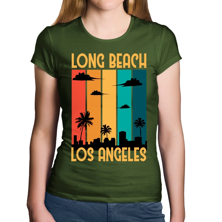 Baby Look Algodão Long Beach Los Angeles - Musgo