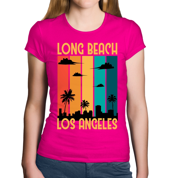 Baby Look Algodão Long Beach Los Angeles - Rosa