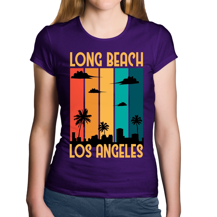 Baby Look Algodão Long Beach Los Angeles - Roxa