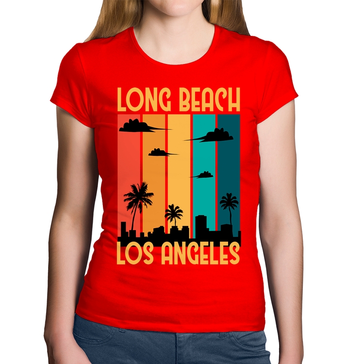 Baby Look Algodão Long Beach Los Angeles - Vermelha