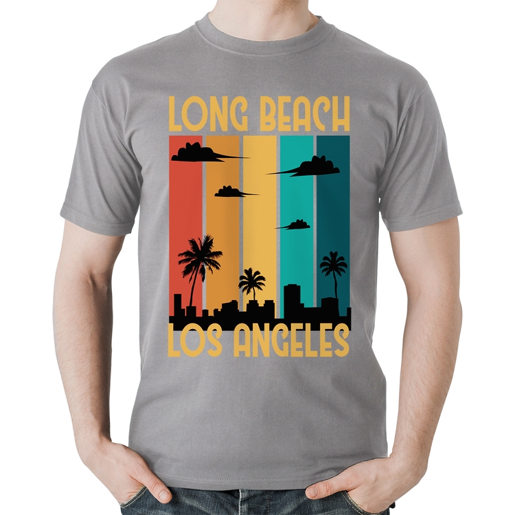 Camiseta Algodão Long Beach Los Angeles - Cinza