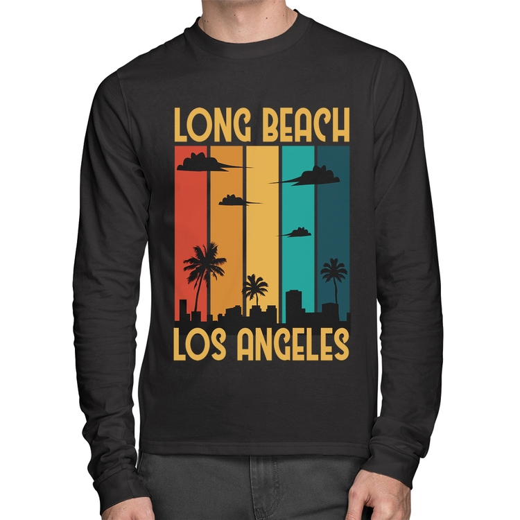 Camiseta Algodão Long Beach Los Angeles Manga Longa